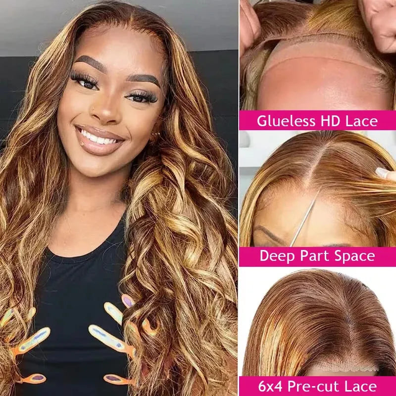 Honey Blonde Highlight Body Wave Lace Front Wig