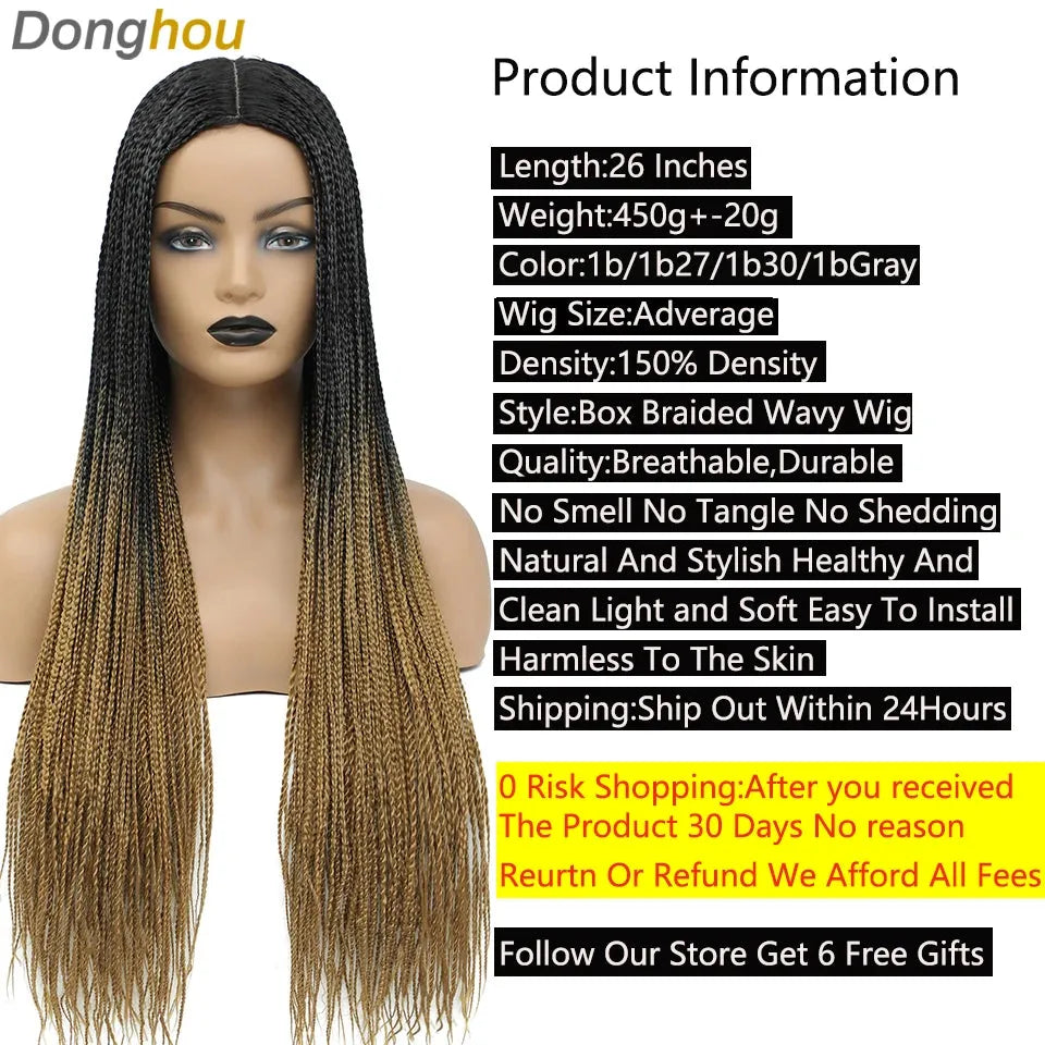 New Style Ombre Box Braided Wigs For Women Braided Wig Fake Scalp Wholesale Wigs Perruque Longue Synthétique Braiding Hair Wig