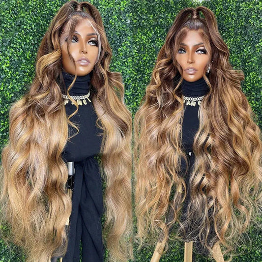 Honey Blonde Highlight Body Wave Lace Front Wig