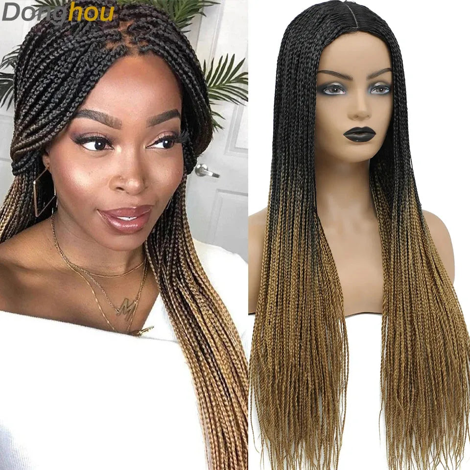 New Style Ombre Box Braided Wigs For Women Braided Wig Fake Scalp Wholesale Wigs Perruque Longue Synthétique Braiding Hair Wig