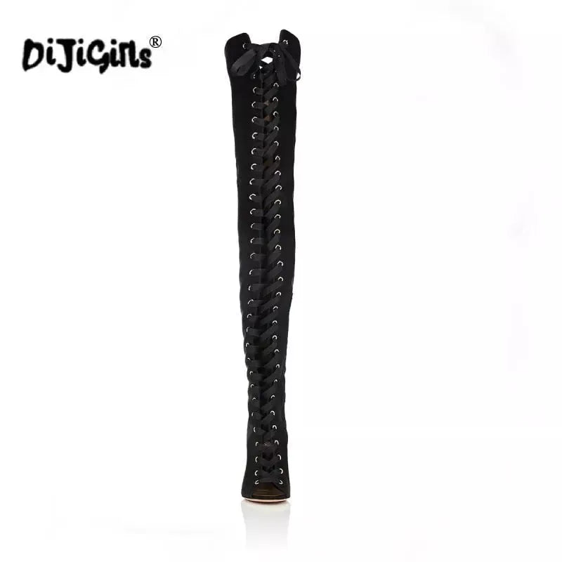 DIJIGIRLS Women High Heels Over the Knee Boots Fashion shoes ladies thigh high Boots black women pumps peep toe long boots Godiva Oya Bey