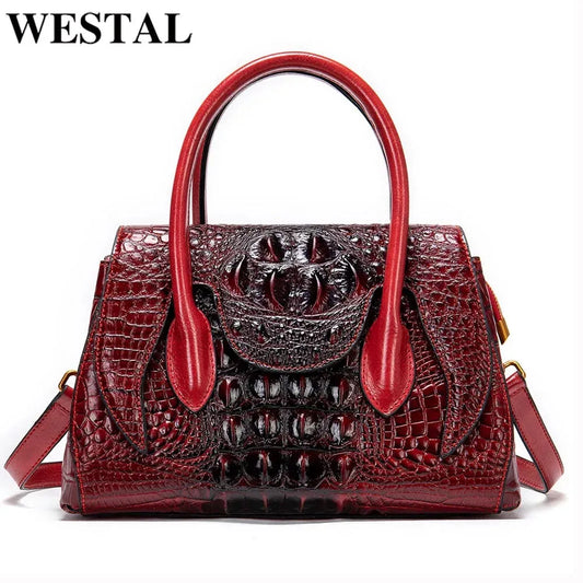 WESTAL Womens Leather Handbags Crocodile Pattern Hand Bag Women Shoulder Bags Brand Vintage Designer Bag for Women Totes Bags