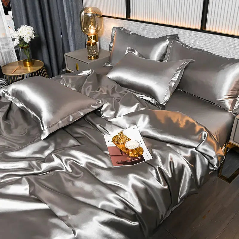 NewLuxury Emulation Silky Satin Duvet Cover Queen High Quality King Size Smooth Quilt Cover Solid Color High End Comforter Cover