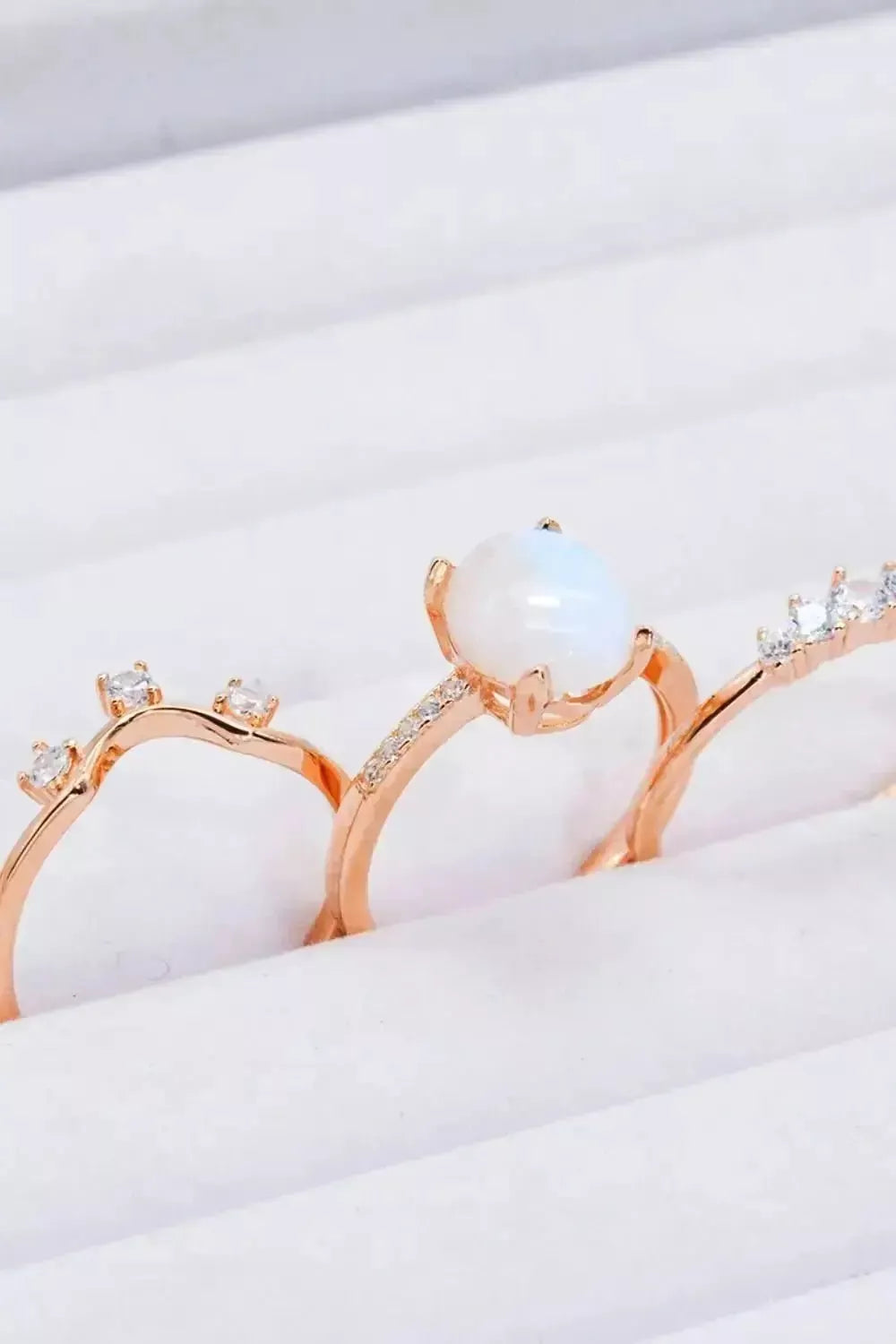 Natural Moonstone and Zircon Three-Piece Ring Set - Godiva Oya Bey